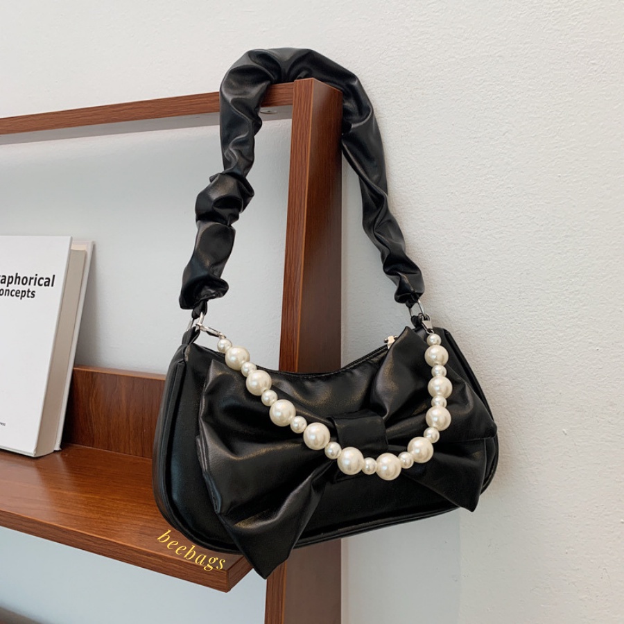 Túi Da Nữ Phối Nơ Tiểu Thư Xinh Xắn Phối Ngọc Đeo Vai Màu Trắng, Đen | TX12 | Túi Đeo Vai Nữ Đi Chơi Đi Tiệc Dễ Phối Đồ