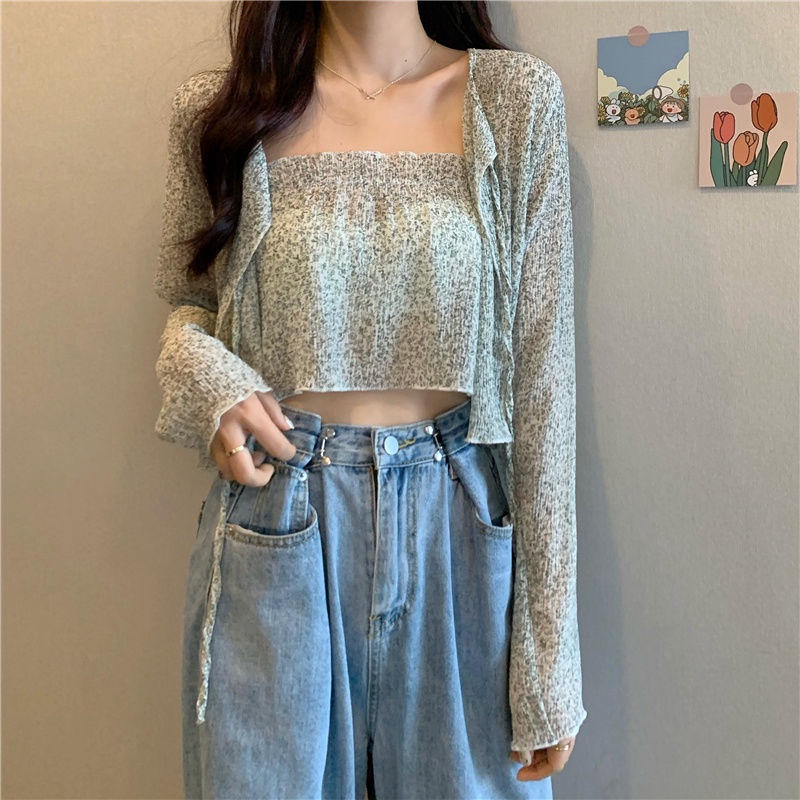 IELGY Áo sơ mi chiffon tay dài dáng rộng in họa tiết hoa phong cách Hàn Quốc thời trang cho nữ