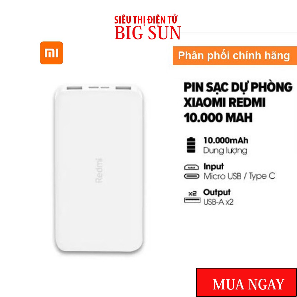 Sạc dự phòng Xiaomi Redmi 10000mAh/20000mAh PB100LZM- Pin sạc dự phòng Xiaomi Fast Charge Redmi 18W Bảo hành: 6 Tháng