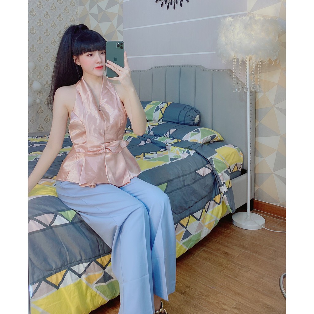 siêu hot set thiết kế áo yếm phi lụa xòe kèm quần tây loe nhẹ đủ màu cực xinh siêu hot hit