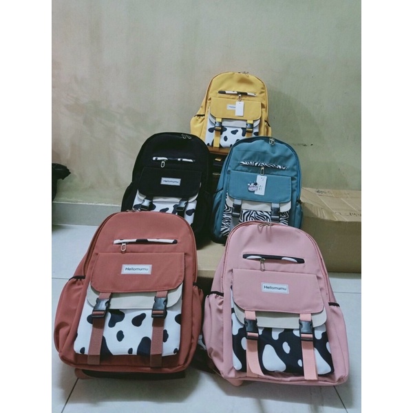 Balo Học Sinh 2 Sập Phối Màu Bò Sữa Đi Học Thời Trang