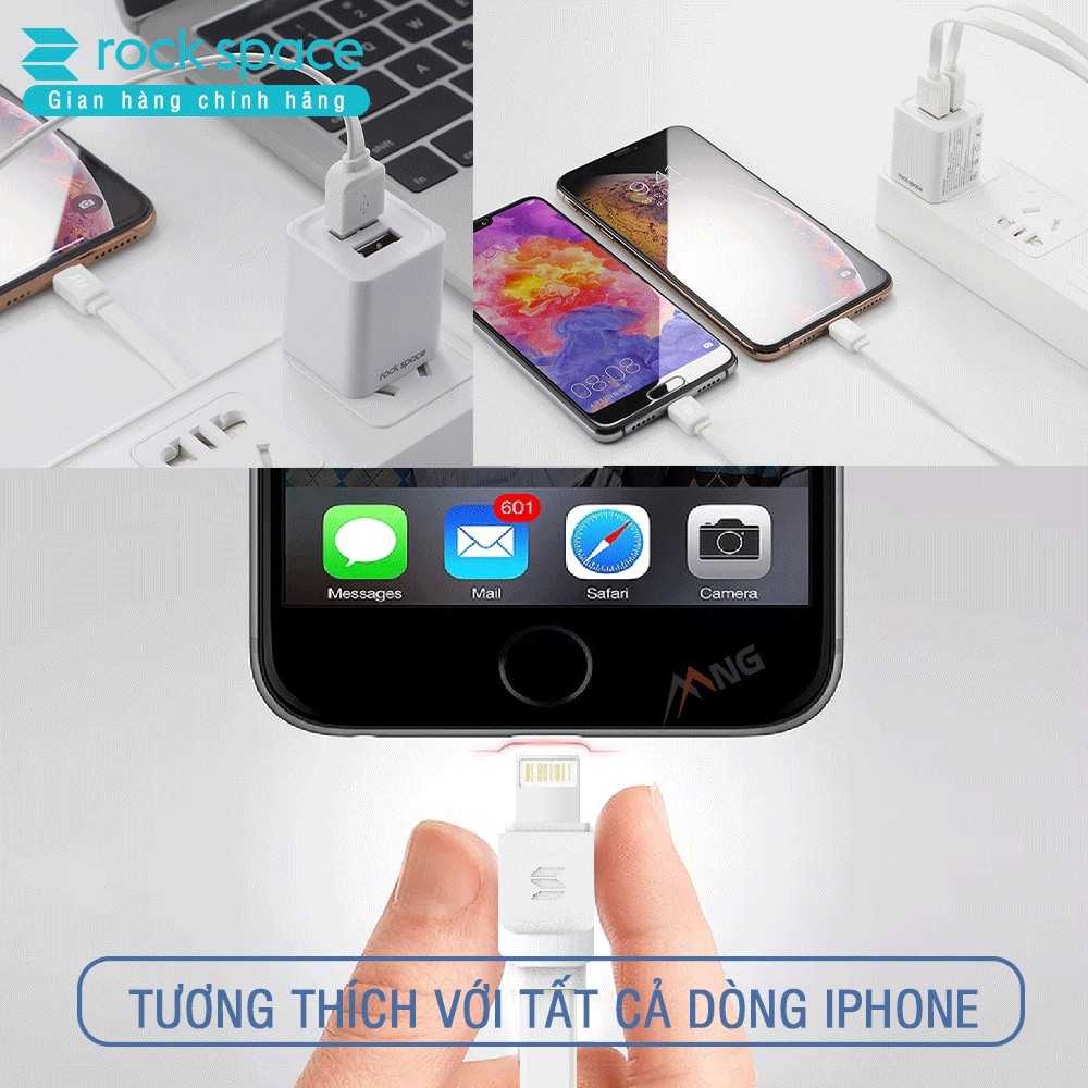 Bộ củ cáp sạc nhanh iphone Rockspace T22 pro 2 cổng sạc nhanh không nóng máy, chính hãng bảo hành 12 tháng