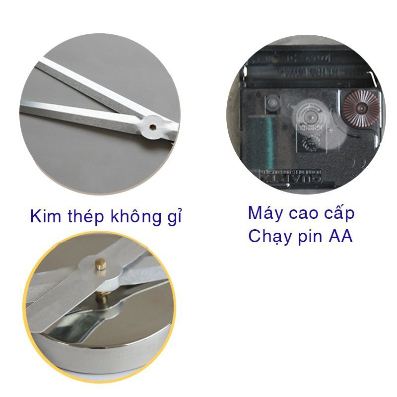 [Euro Quality] Đồng hồ dán tường Châu Âu cỡ lớn DIY 3D trang trí cao cấp ( Màu Bạc inox )