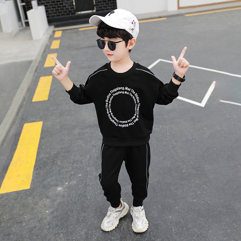 Bộ quần áo thu đông trẻ em 14-45kg mẫu HÌNH TRÒN dành cho bé trai chất vải nỉ da cá dày dặn giữ ấm tốt