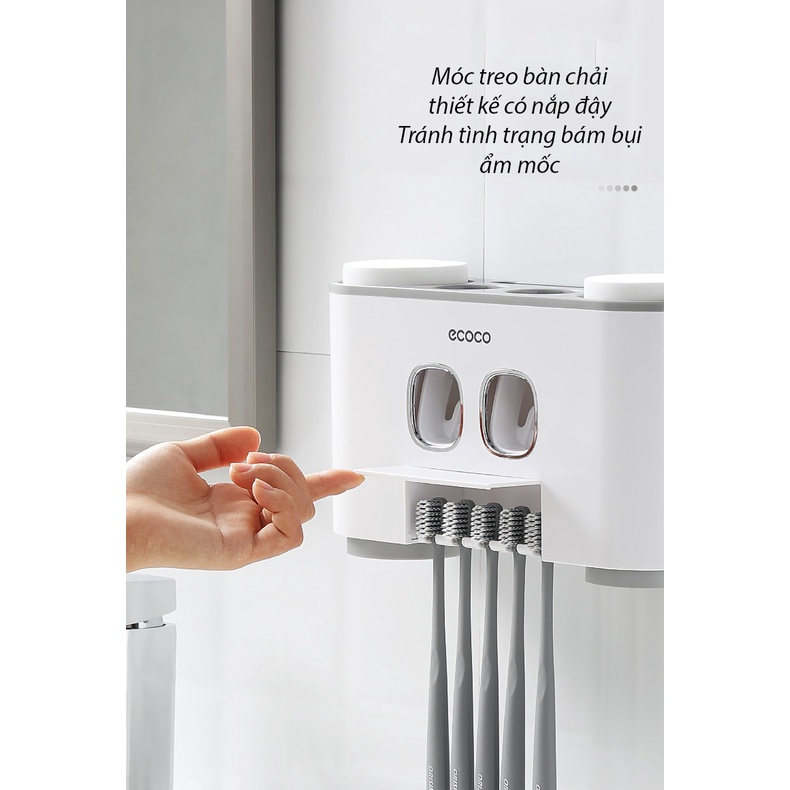 Bộ Nhả Kem Đánh Răng ECOCO E1802 - Kiêm Đựng Bàn Chải - Kèm 4 Cốc - Giao Màu Ngẫu Nhiên - Hàng Cao Cấp