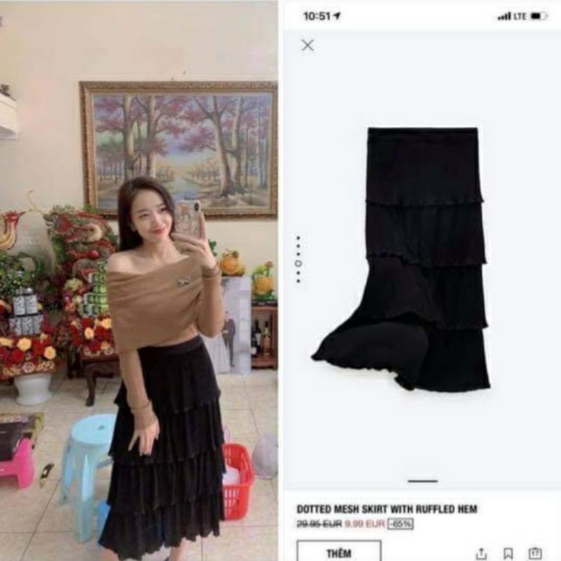 Chân váy xếp tầng Zara Auth new