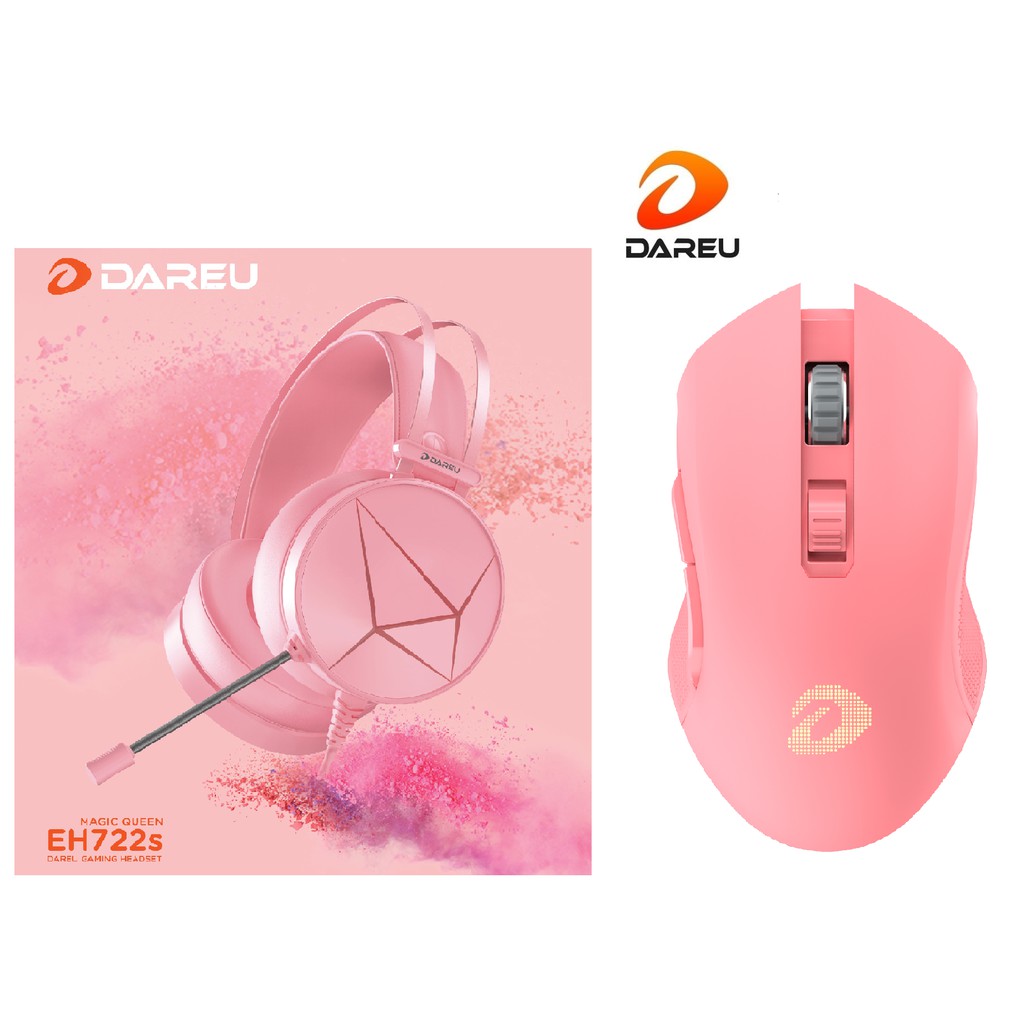 Combo tai nghe DareU EH722s Pink, chuột DareU EM905 Pro Pink Wireless