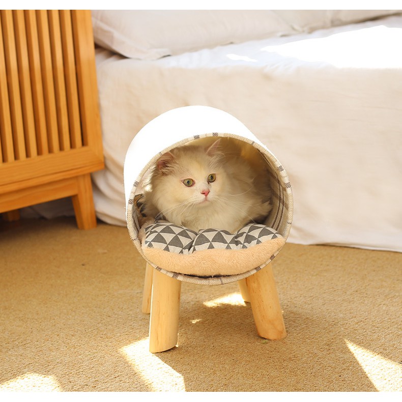 [Must Have]Ổ đệm mèo - Penthouse gỗ mái vòm sang choảnh cho meo meo ( Kèm ổ đệm)
