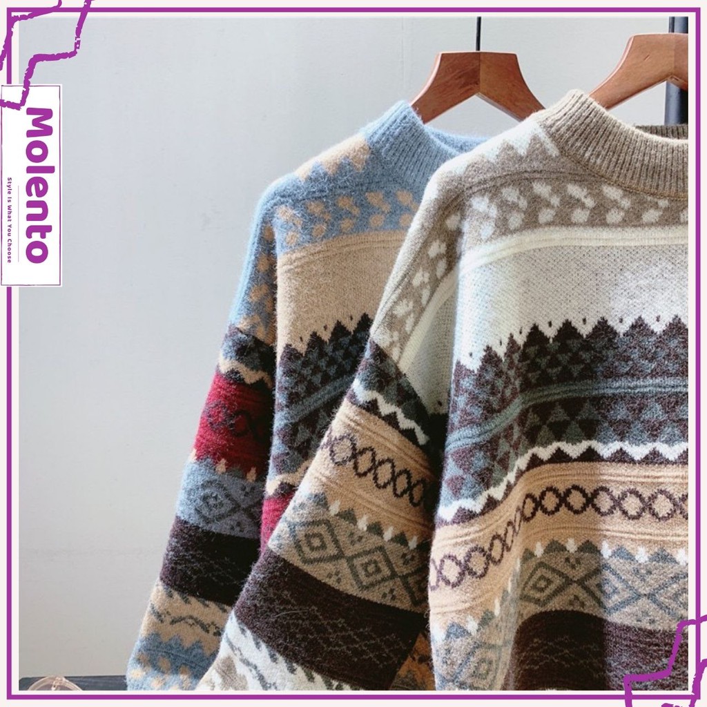 Áo Len Nữ Form Rộng Hàn Quốc MOLENTO Áo Len Thổ Cẩm Dày Dặn Mềm Mịn Cực Ấm Thời Trang Vintage - M69 | BigBuy360 - bigbuy360.vn