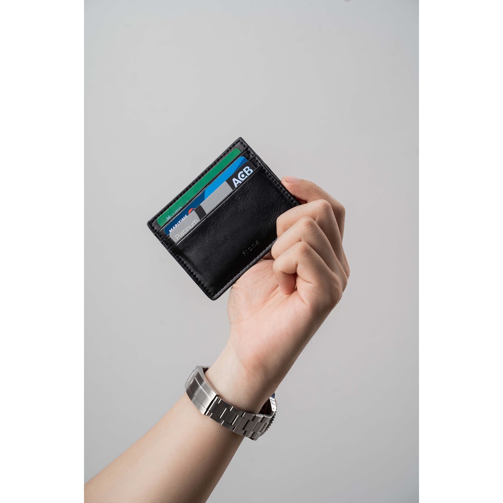 Ví Đựng Thẻ ATM Da Bò Mastrotto Nhập Khẩu FRANK Leo Card Holder Mini Nhiều Ngăn Cho Nam Màu Đen