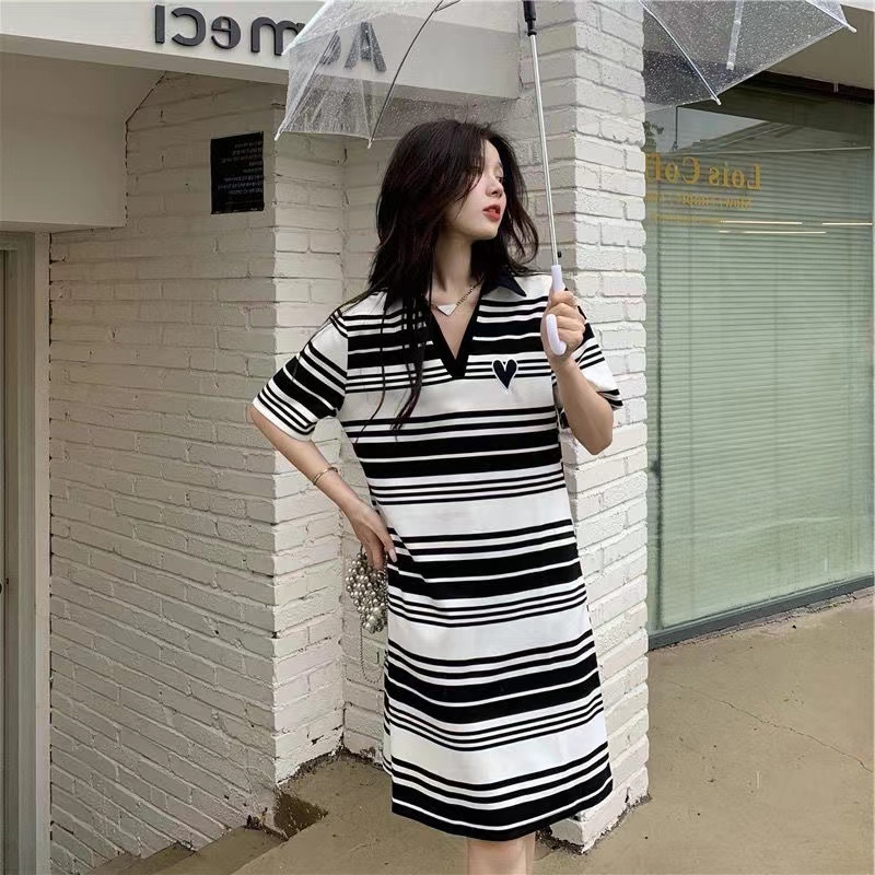 Đầm/ Áo thun PERTY tay ngắn cổ chữ V phong cách Hàn Quốc thời trang mùa hè thanh lịch dành cho nữ