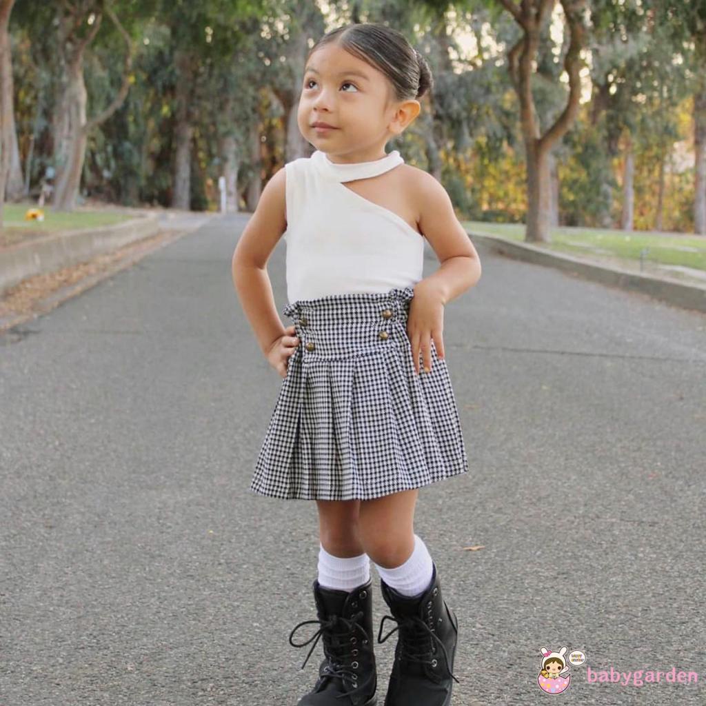 Bộ Áo Không Tay Màu Trơn + Chân Váy Lưng Cao Dành Cho Bé Gái 3 Tháng Tuổi