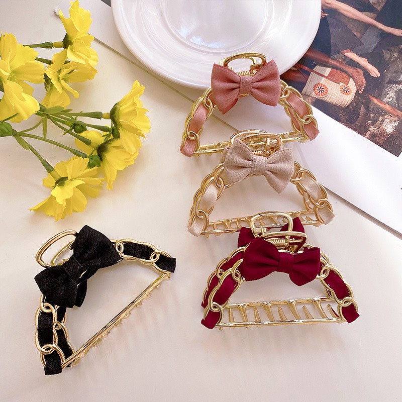 Kẹp Tóc Nữ Hình Thoi Phối Nơ Thiết Kế Thanh Lịch phong cách Hàn Quốc