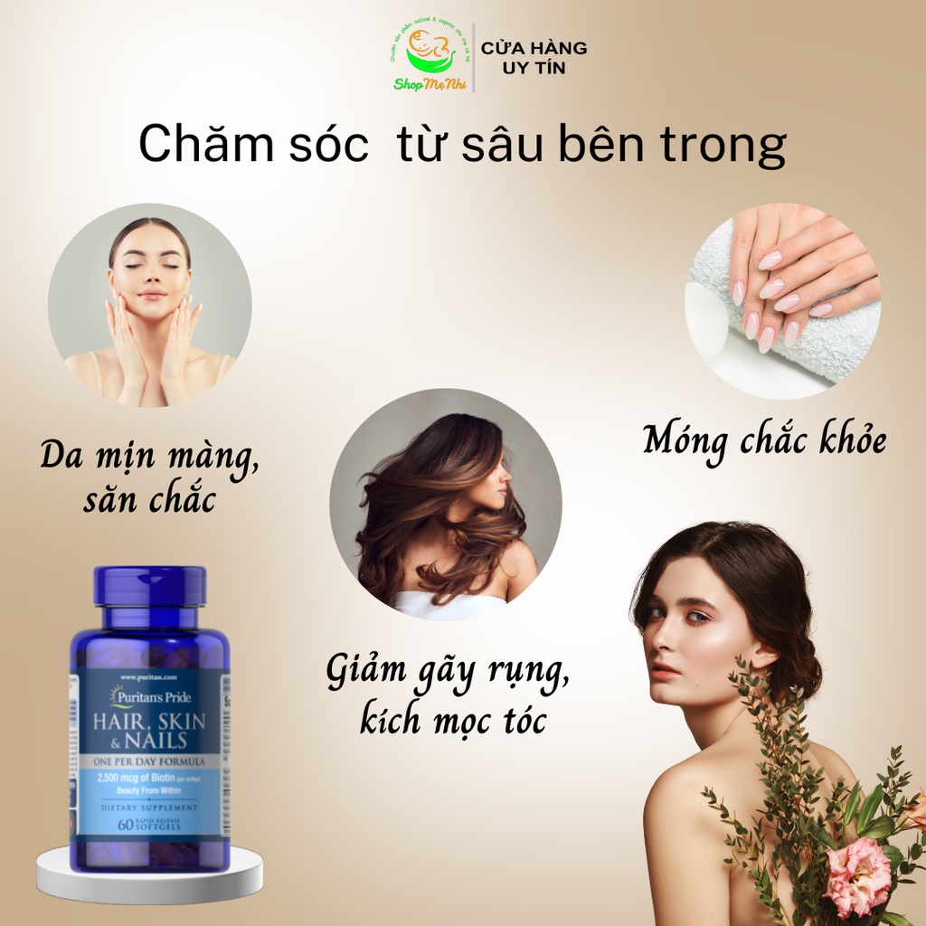Viên uống ngừa viêm da làm sạch mụn - giảm rụng tóc - giúp móng tay chắc khỏe Puritan's Pride Hair skin nails 60 viên.