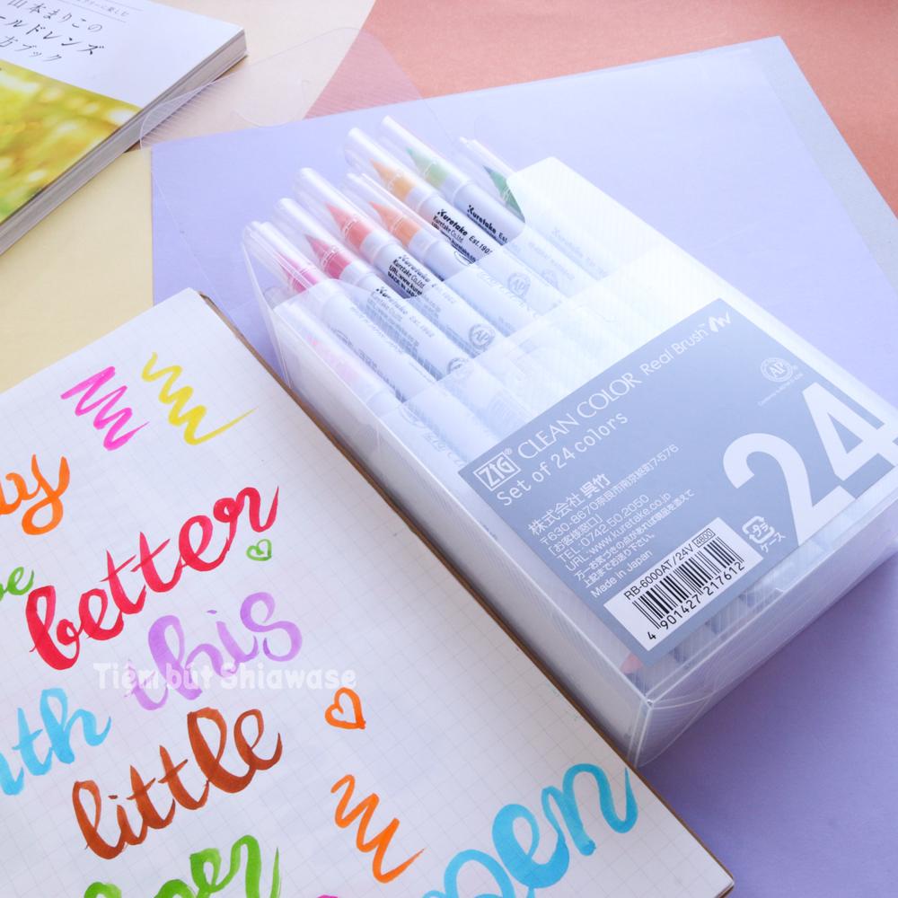 Set 24 Cây Bút Màu Nước Kuretake Zig Clean Color Real Brush - Chính Hãng Nhật Bản