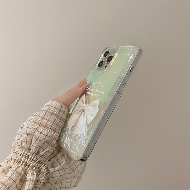 Ốp Lưng Kim Tuyến Nước Hình Nơ Phát Quang Nhiều Màu Cho iPhone X XS Max XR iPhone 11 12 13 Pro Max