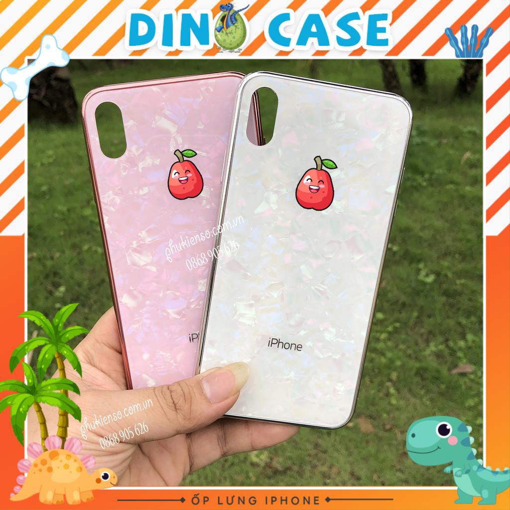 Ốp Lưng Kính Cường Lực Vân Đá Siêu Bền- Viền Silicon Đồng Màu Iphone 6 đến ProMax Dino Case