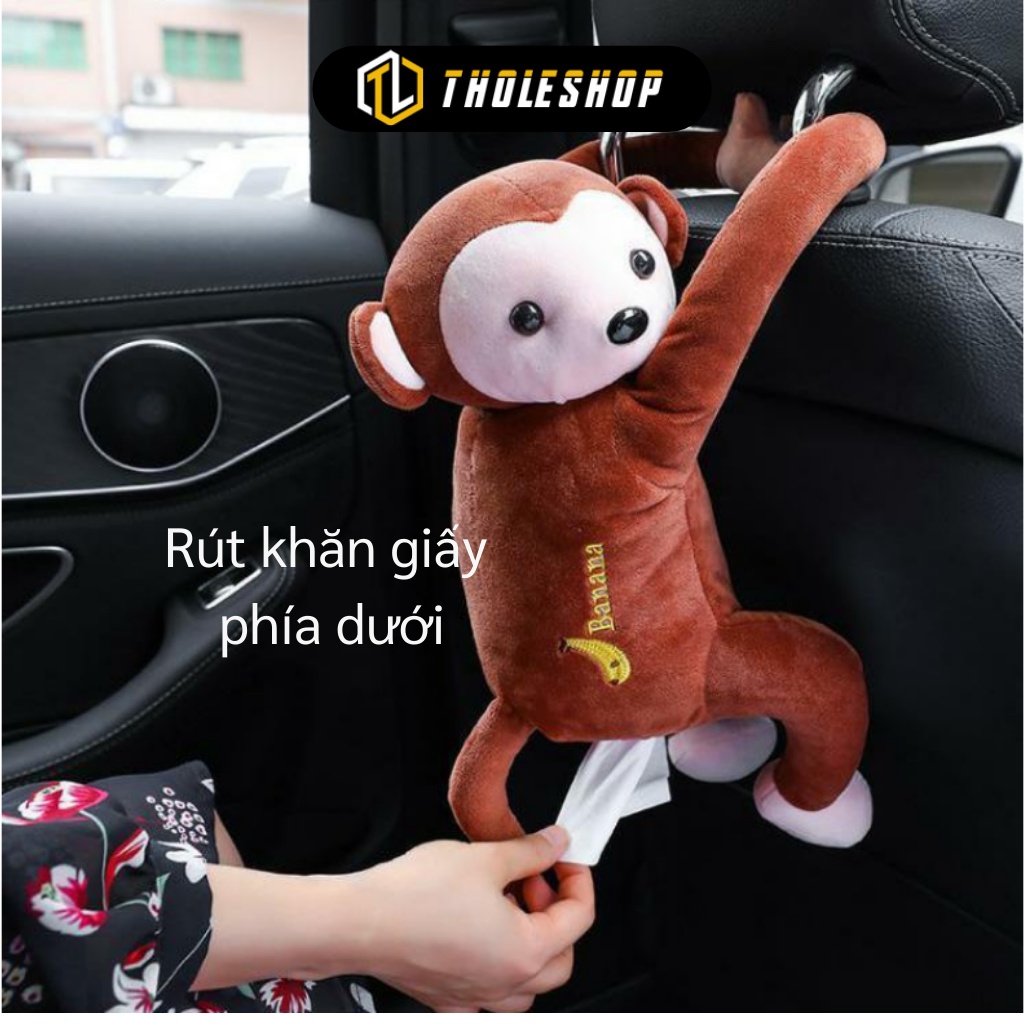 Hộp Đựng Khăn Giấy Treo Xe - Khỉ Nhồi Bông Chứa Khăn Giấy Treo Xe Hơi Dễ Thương 8364