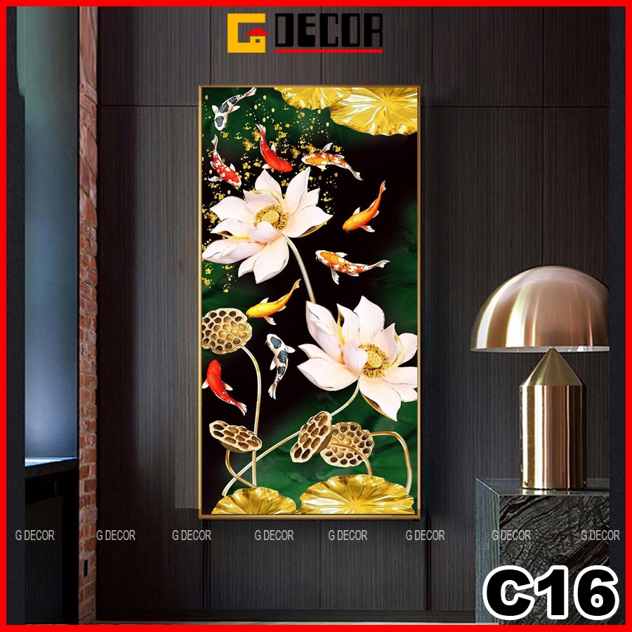Tranh treo tường canvas 1 bức phong cách hiện đại Bắc Âu, tranh cửu ngư quần hội trang trí phòng khách, phòng ngủ C16