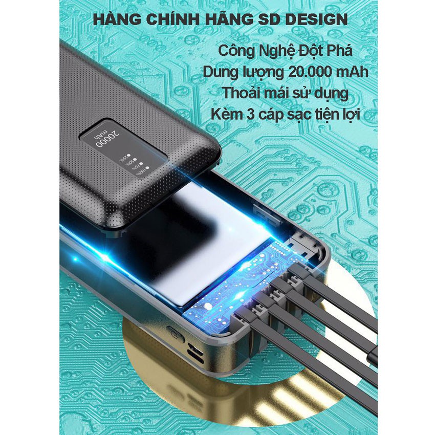 [CHÍNH HÃNG] Sạc dự phòng SD Design G02 Kèm 4 cáp sạt Cho Xiaomi Samsung IPhone Sạc Nhiều Thiết Bị Cùng Lúc Pin 20000mAh