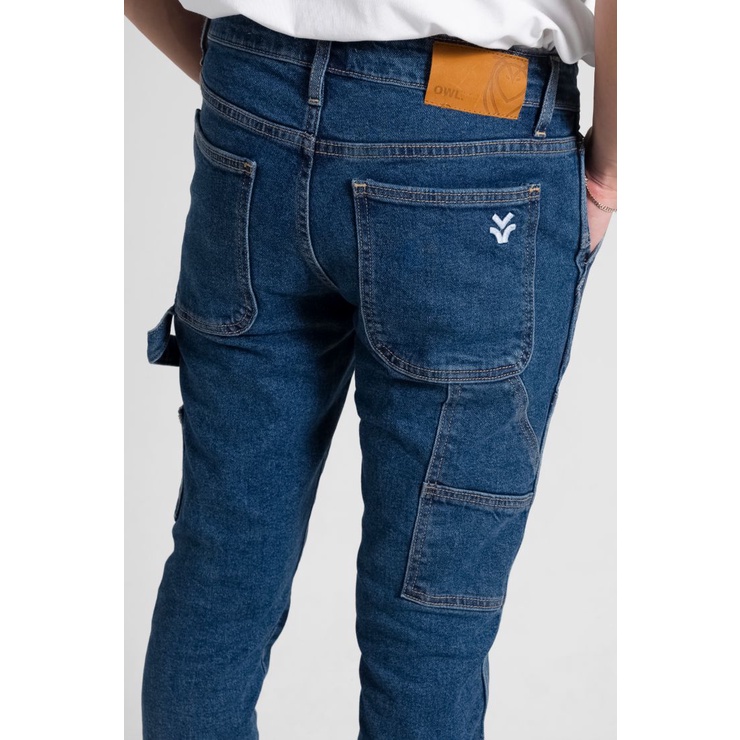 Quần jeans dài may đắp Owlbrand Skinny Doubleknee / Xanh đậm