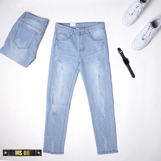 Quần jean nam cao cấp Gió Fashions, quần jean nam chất bò màu xanh nhạt vải dày đẹp trẻ trung cá tính co giãn MS06