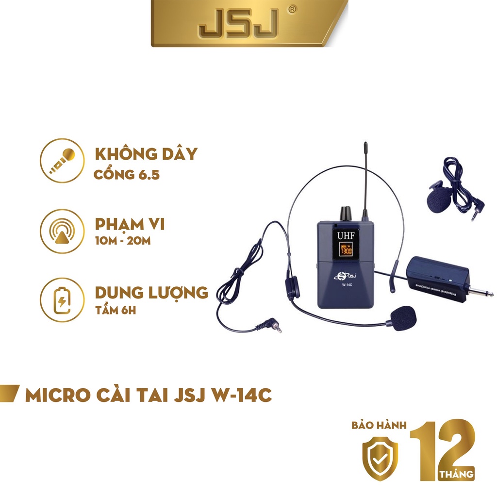 Micro Cài Tai W-14C JSJ tích hợp bộ phát, tai nghe và pin nhỏ tiện lợi , phạm vi thu sóng rộng