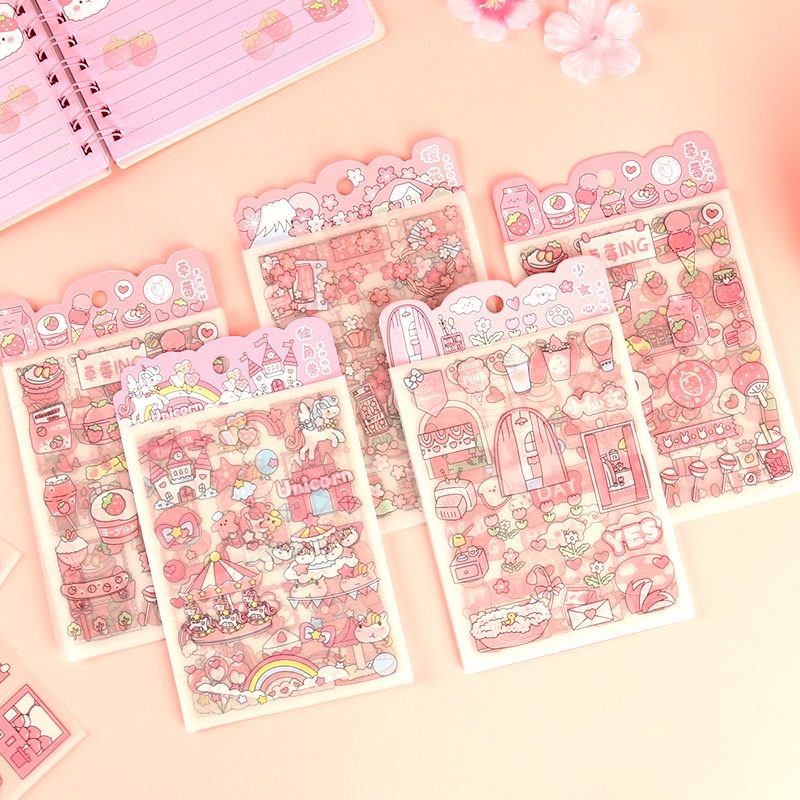 Set 4 miếng sticker nhũ óng ánh kim tuyến màu hồng dễ thương