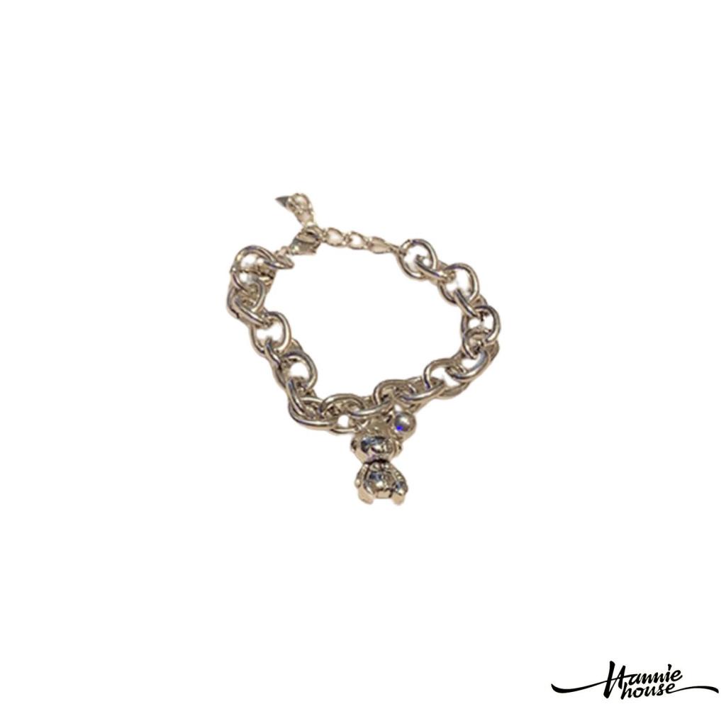 Vòng tay dây xích dày bằng kim loại mặt hình gấu có thể điều chỉnh dành cho nữ