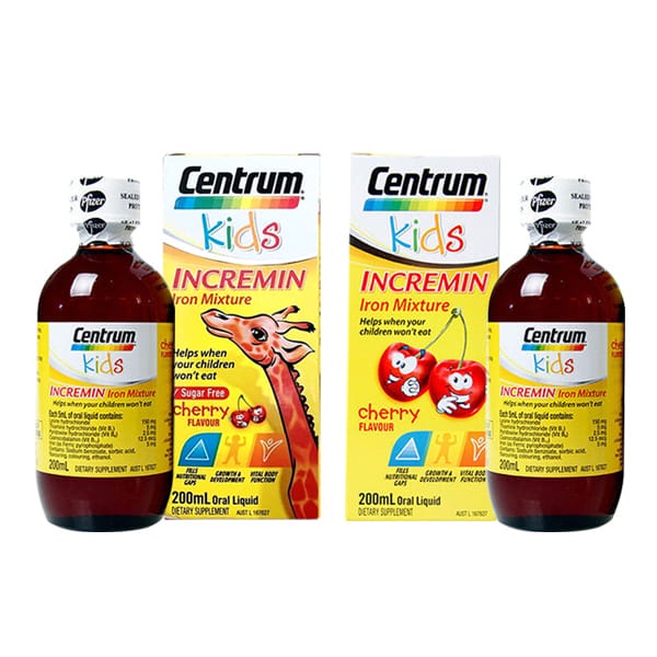 Siro Centrum Kids Incremin Iron Mixture Úc (200ml), Siro hươu cao cổ giúp ăn ngon, hấp thu tốt hơn cho bé từ 6M+