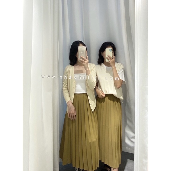 Chân váy midi xếp ly lưng thun - V721