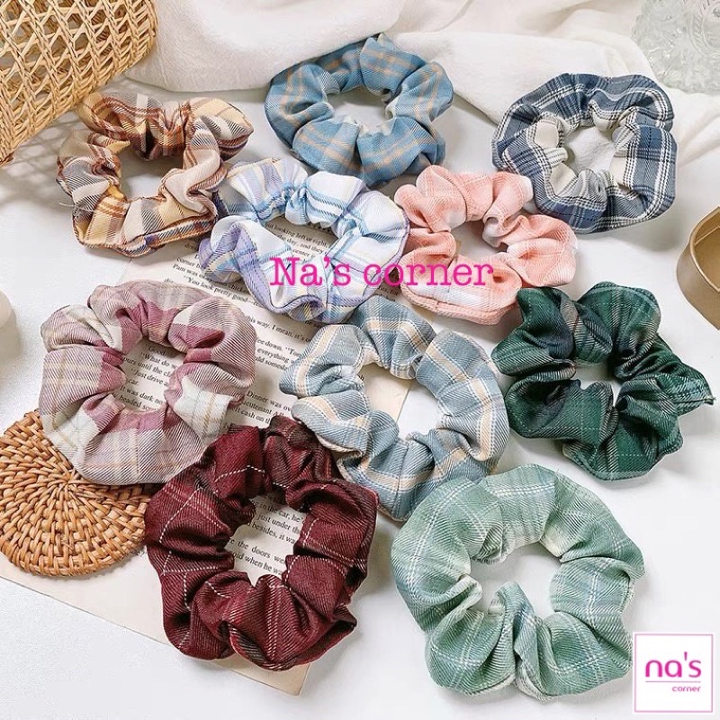 Thun cột tóc vải chun buộc màu caro năng động