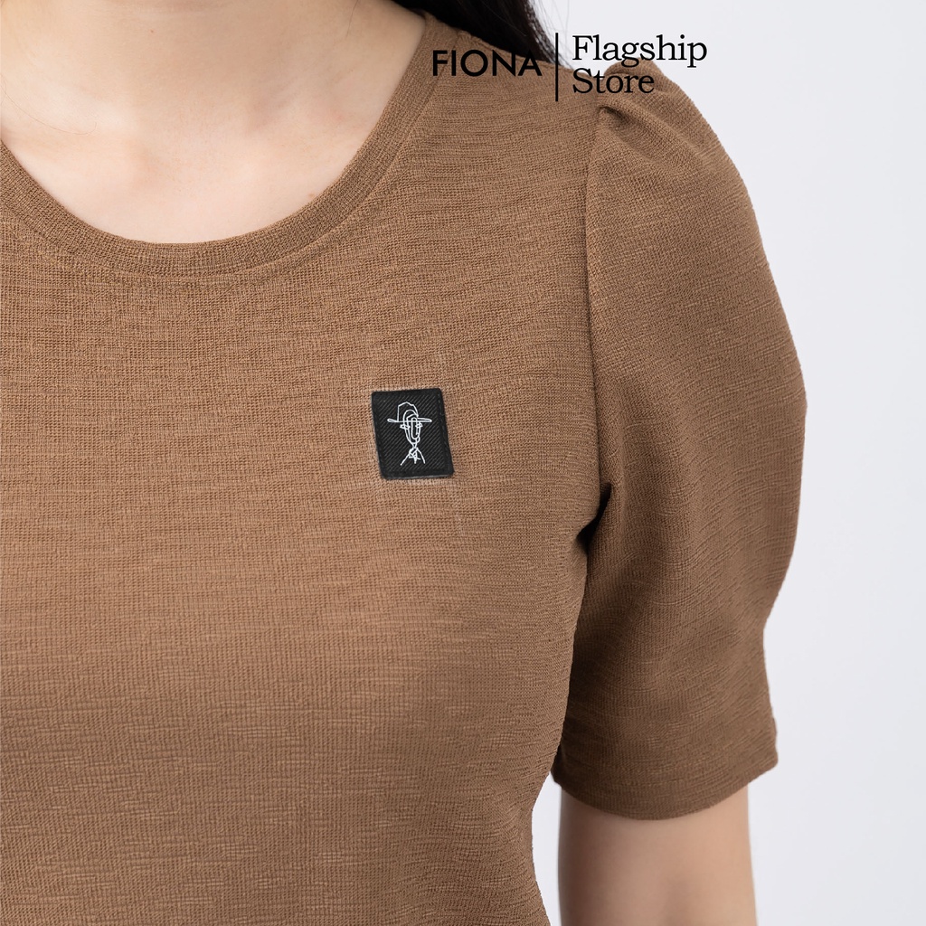 Áo cotton nữ croptop, áo thun nữ cổ tròn tay ngắn đính trang trí ngực FIONA F521248