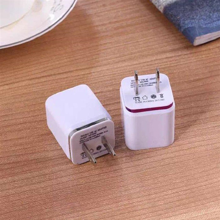 Cốc sạc 2 cổng cắm dây sạc – 2 chân cắm cổng USB – Sạc 1 lúc 2 thiết bị - Củ sạc dùng cho các dòng điện thoại, ipad…