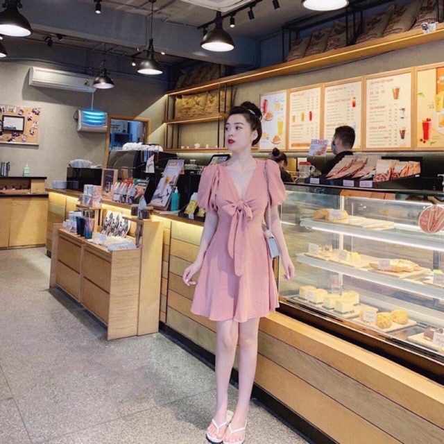 Đầm tay phồng cột nơ