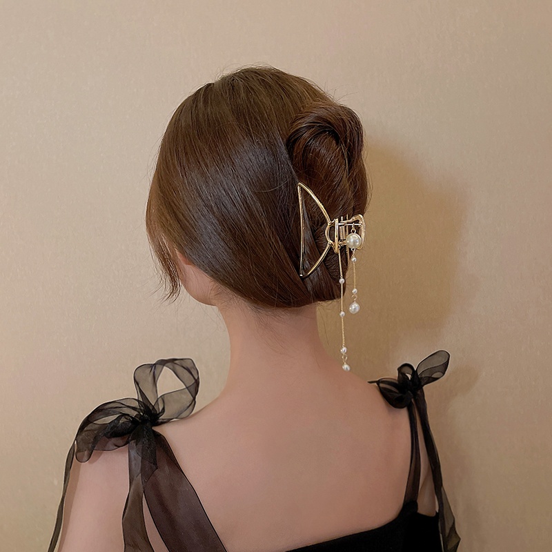 Kẹp tóc hình bướm đính ngọc trai dây thả thanh lịch cho nữ