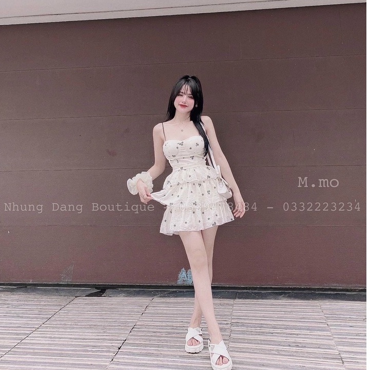 Đầm váy nữ họa tiết hoa 2 dây bánh bèo tôn dáng trẻ trung sang trọng thanh lịch siêu xinh