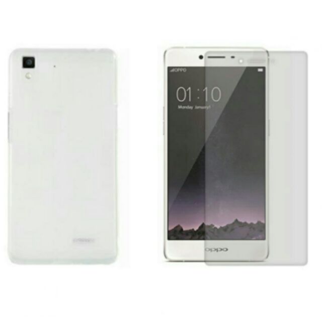 Bộ ốp lưng silicon Oppo R7 Lite (Trắng) + Kính Cường Lực 2.5D