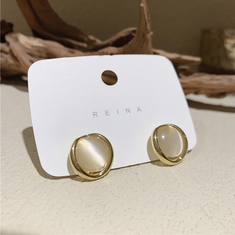 Khuyên Tai Đính Đá Opal Hình Oval Phong Cách Thời Trang Mới 2022