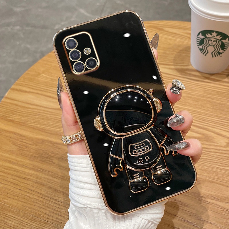 ốp lưng Giá đỡ phi hành gia mạ vàng sang trọng Giá đỡ tích hợp Vỏ mềm Tương thích với Cho SAMSUNG A73 A71 A54 A53 A51 A21S A20S A11 A10 A10S Ốp silicon TPU màu trơn đơn giản case