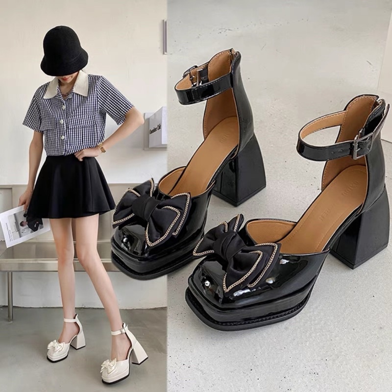 _ Giày cao gót nữ 2 màu sang mịn , bánh bèo