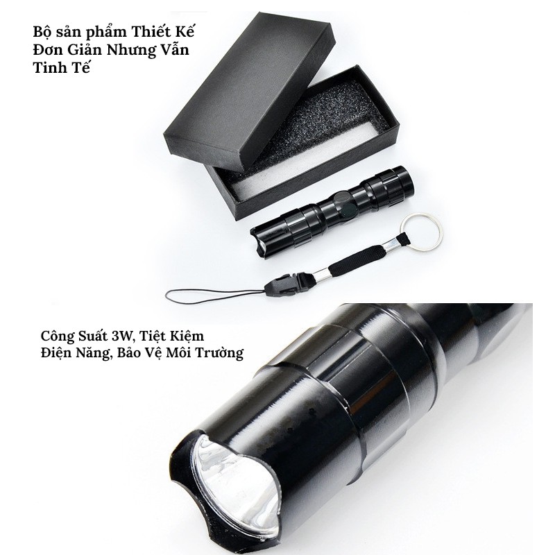 Đèn Pin Mini Siêu Sáng Police 3W – Có Tặng Kèm Dây Móc Treo Chìa Khóa