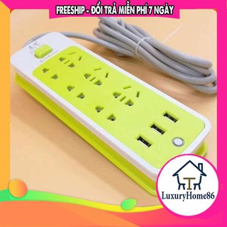 Ổ Điện Đa Năng Chống Giật 3 Cổng USB và 9 ổ cắm tiện dụng l Ổ Điện xanh nhiều cổng cắm, chống giật, có đèn báo điện