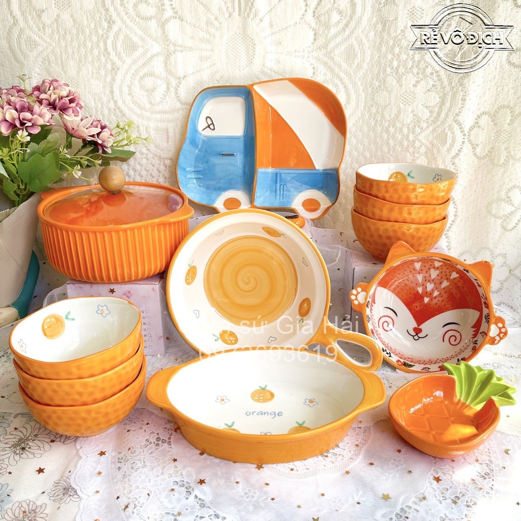 Bộ bát đĩa decor cao cấp màu cam siêu đẹp