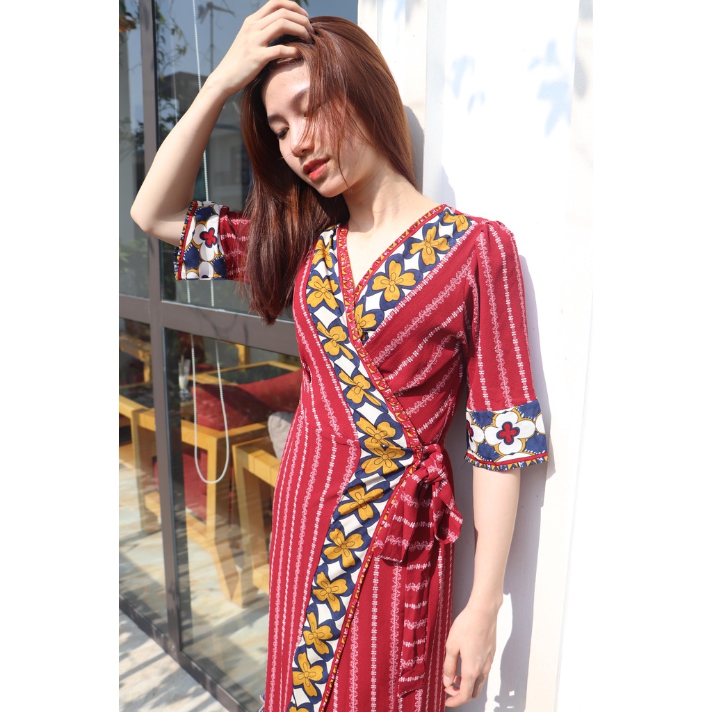 Váy đầm cuốn cột dây maxi dáng xòe dài đi biển họa tiết thổ cẩm boho vintage retro freesize giá rẻ