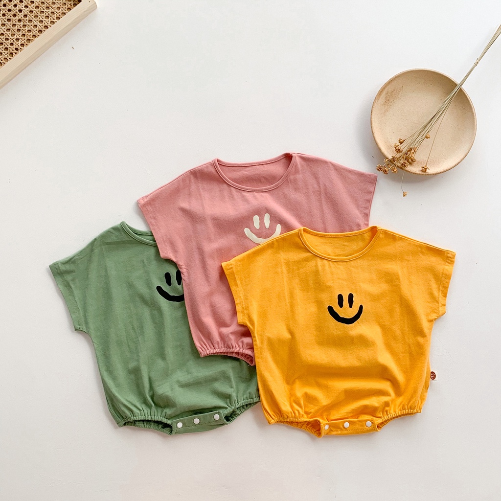 Áo liền quần in họa tiết mặt cười thời trang mùa hè đáng yêu dành cho trẻ sơ sinh