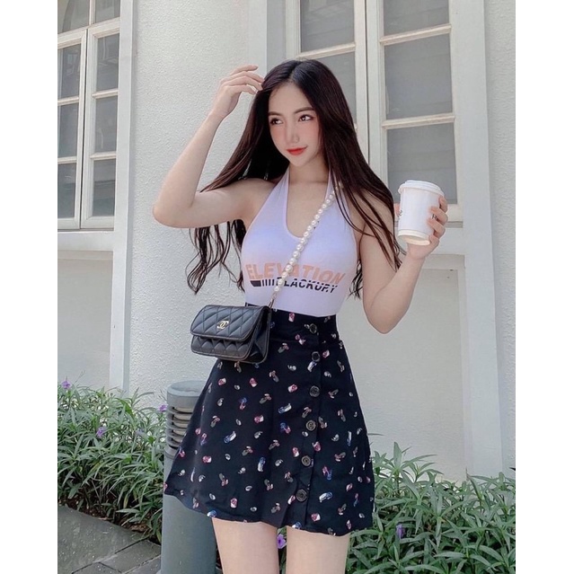 SALE OFF-chân váy A hoa nhí  cài  nút YN