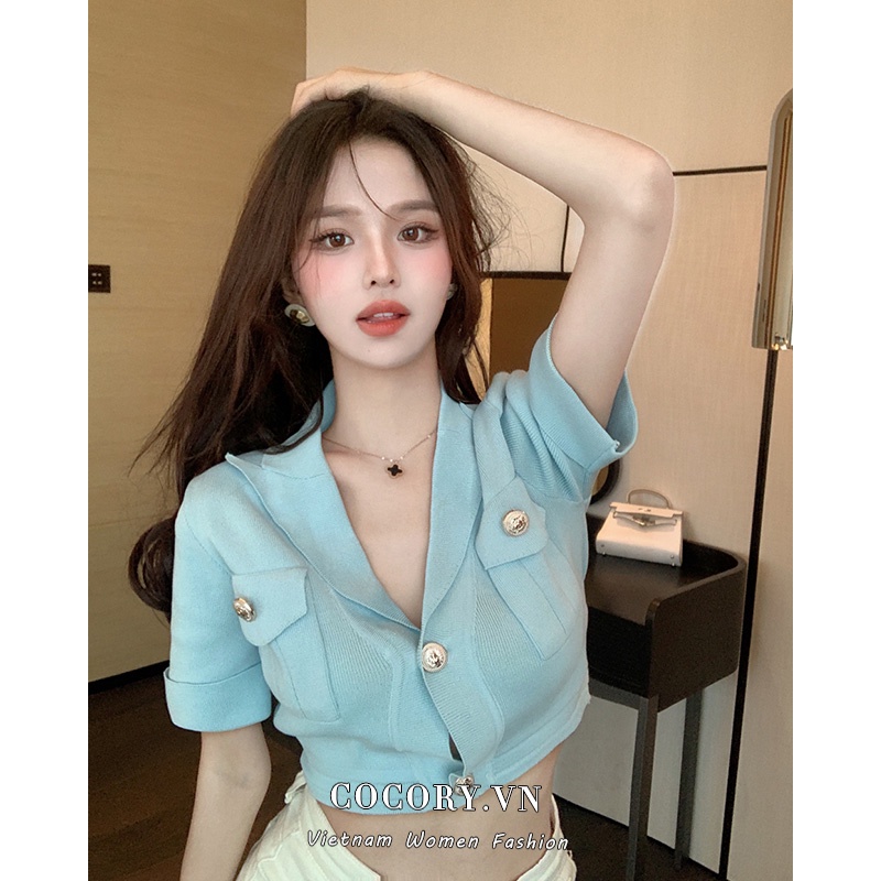 Cocory vn Áo Lửng Tay Dài Cổ Chữ V Thời Trang Cho Nữ