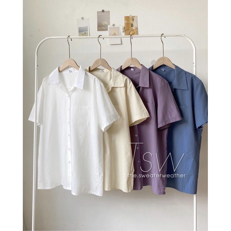 [Ảnh thật/Sẵn]Áo sơmi thô sần dáng oversize cộc tay hàng Quảng Châu | BigBuy360 - bigbuy360.vn