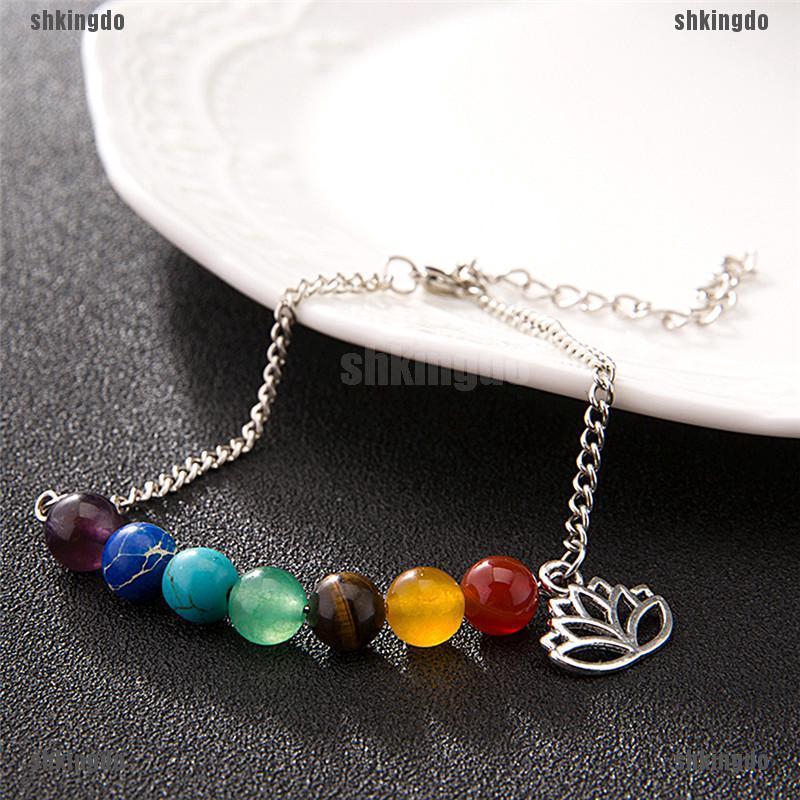 Vòng tay kim loại kết 7 hạt luân xa độc đáo